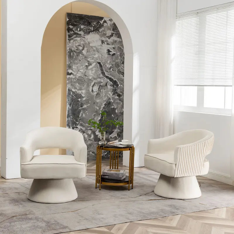 SEYNAR Modren Velvet 360 Degree Swivel Accent Arm Barrel Chair Set of 2 for Living Room